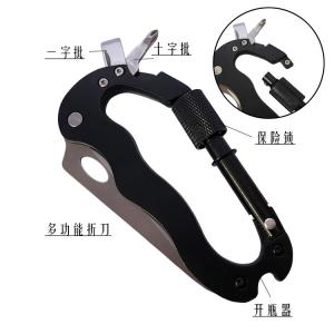 5 in 1 Multi Carabiner Hanging Buckle Tool Gear Multifunctional Folding Knife Outdoor Camping Hiking Mountain Climbing Tool
